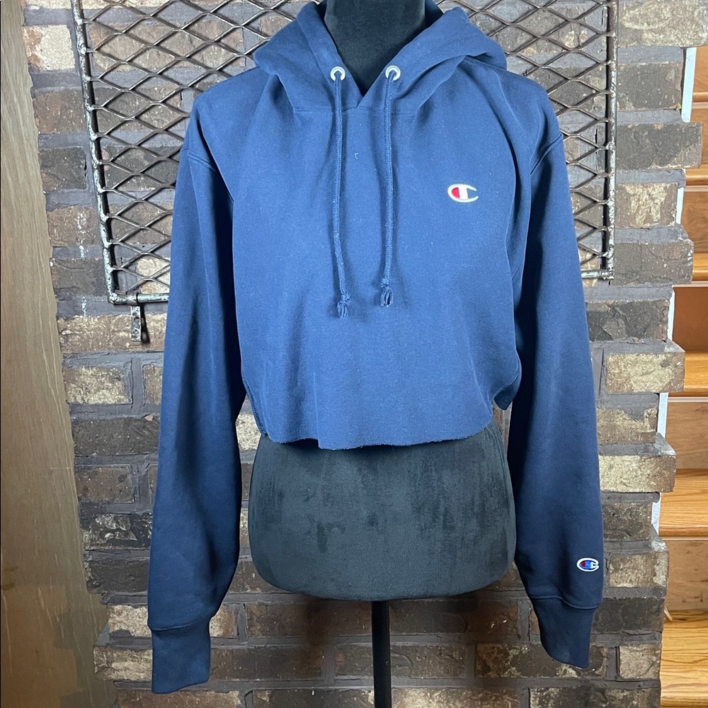 Champion Cropped Hoodie Reverse Weave Navy Blue S